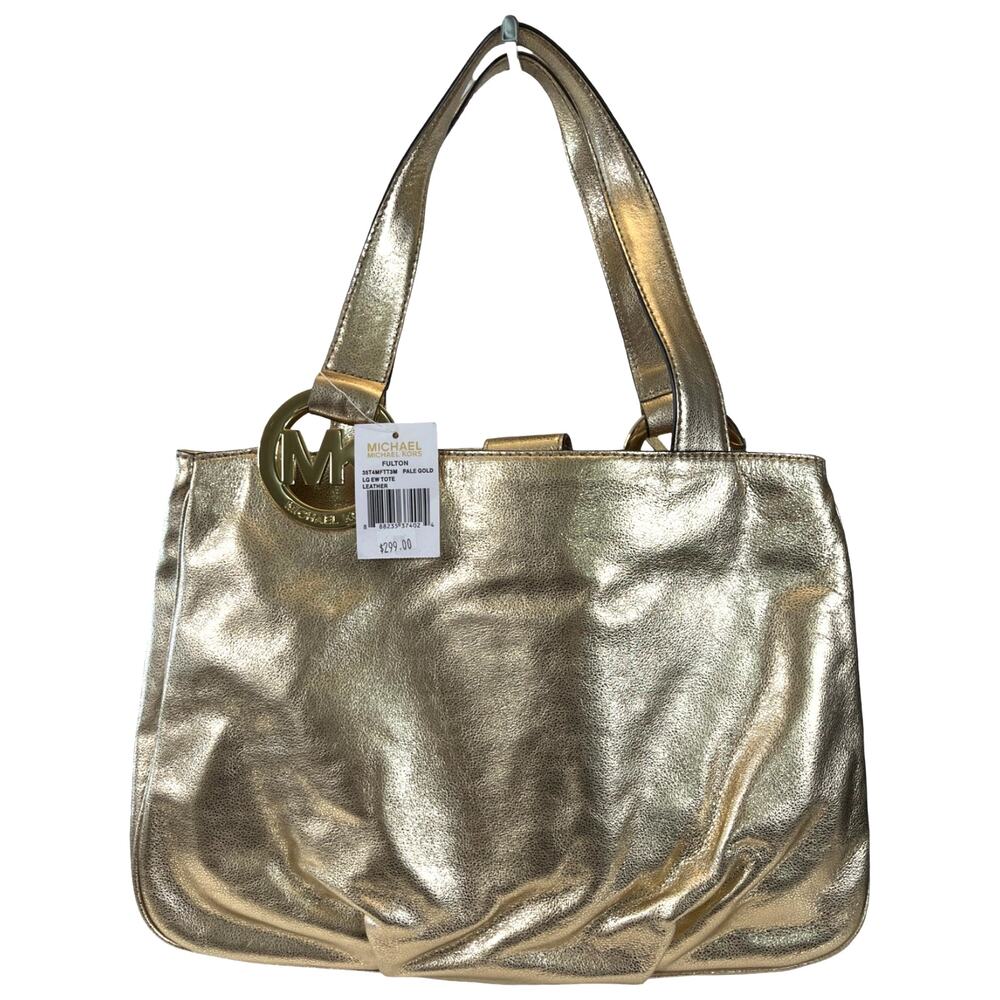 Michael Kors Fulton Large East West Tote Pale Gold Leather Shoulder Bag NWT